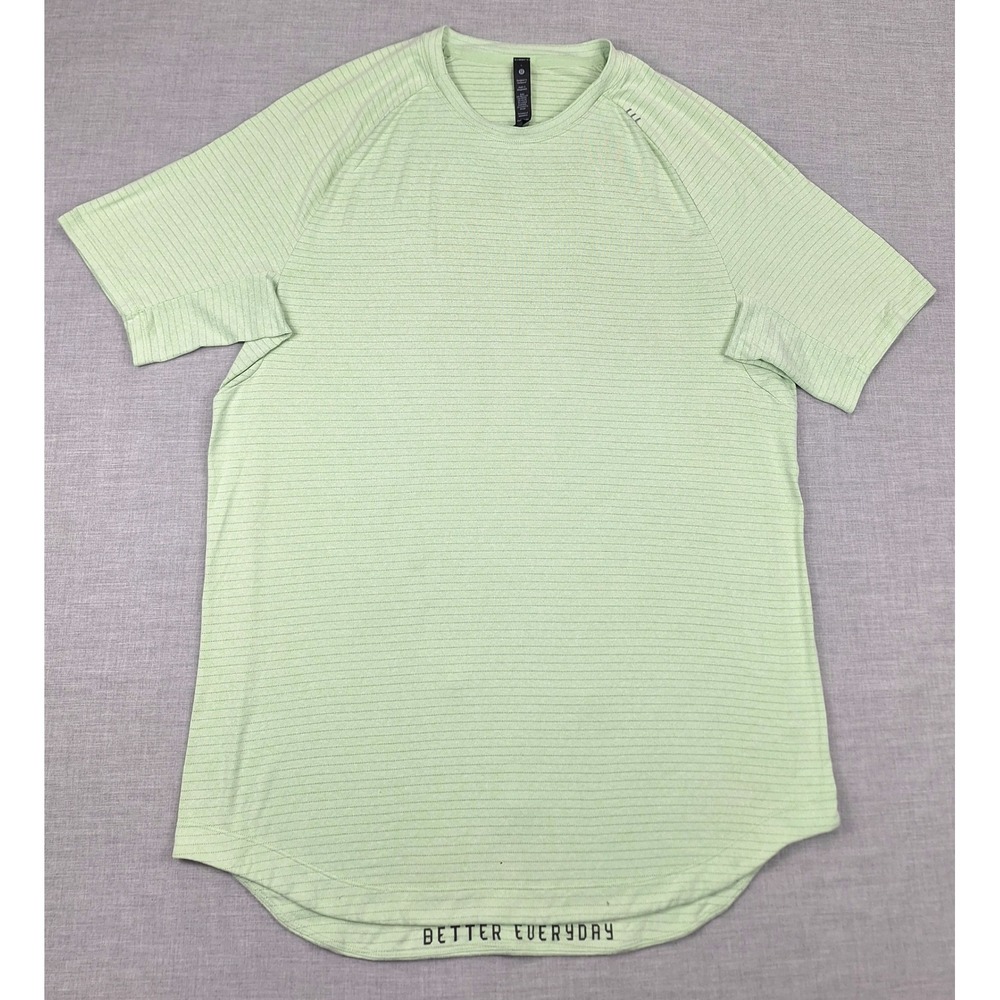 Lululemon Metal Vent Tech 2.0 Short Sleeve Shirt Green Stripe Mens Large LM3CRXS